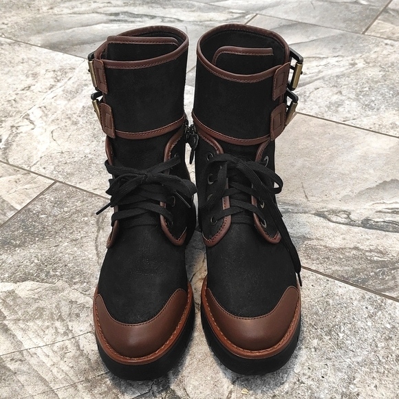 Geox Porthya Black Brown Leather Biker Boots Booties Brand New size EU 40 US 10 - Picture 4 of 11